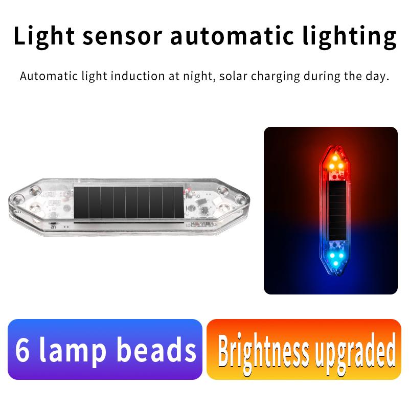 Solar powered car anti rear end collision LED flashing light, no wiring electric motorcycle warning light