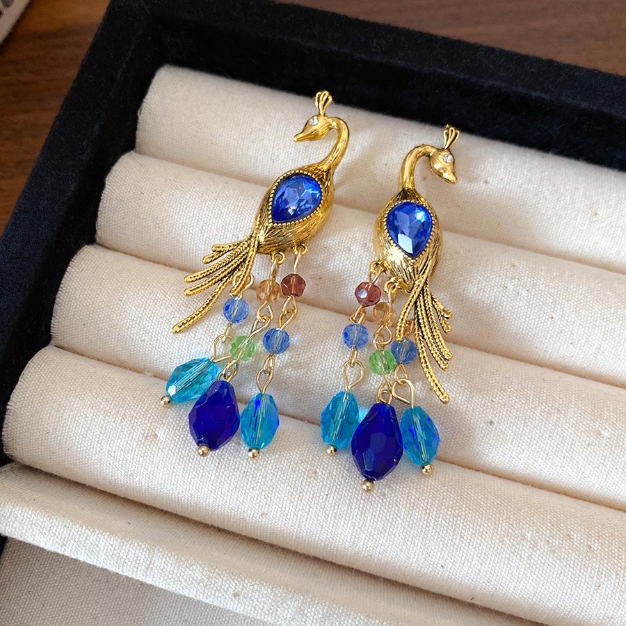 Silver Needle Diamond Peacock Earrings Bohemian Ethnic Style Earrings Fashion Temperament Personality Earrings Design Sense Niche