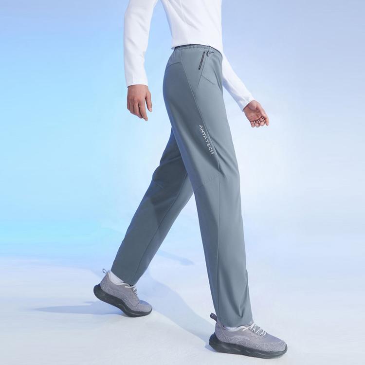 Anta Training Series Solid Color Logo Waterproof Oil Resistant Straight Leg Knitted Sports Pants Men Pants Snow-Rock-Gray 952317501-1