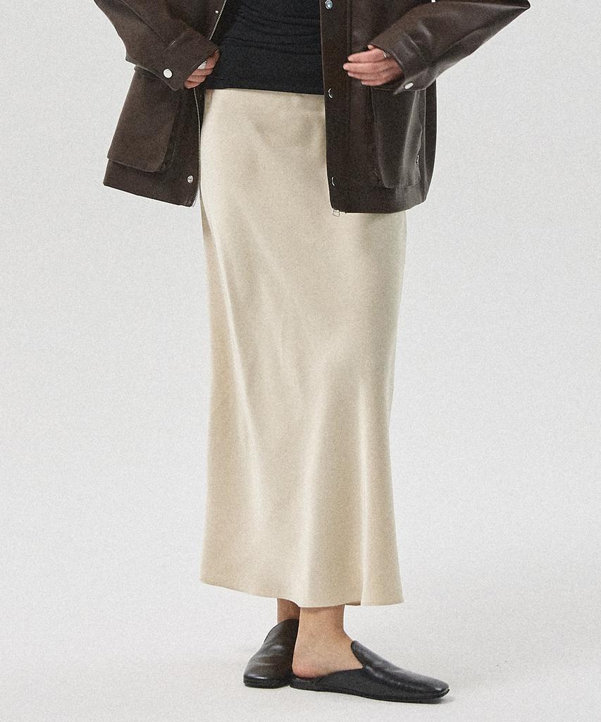 Aheule Liera Satin Tie Long Skirt_Cream