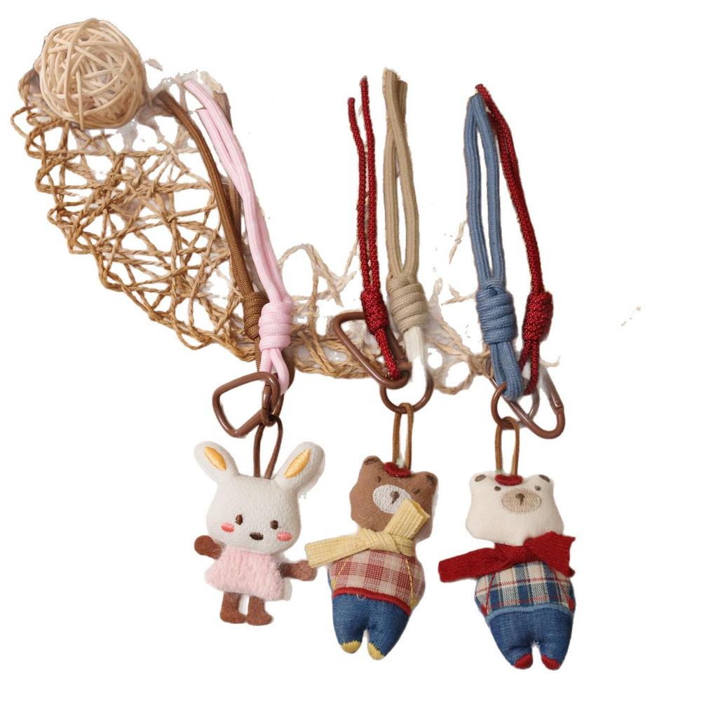 Forest Style Cotton-Filled Cartoon Bear and Rabbit Hanging Ornament - Versatile Japanese Fresh Design for Bags and Clothing