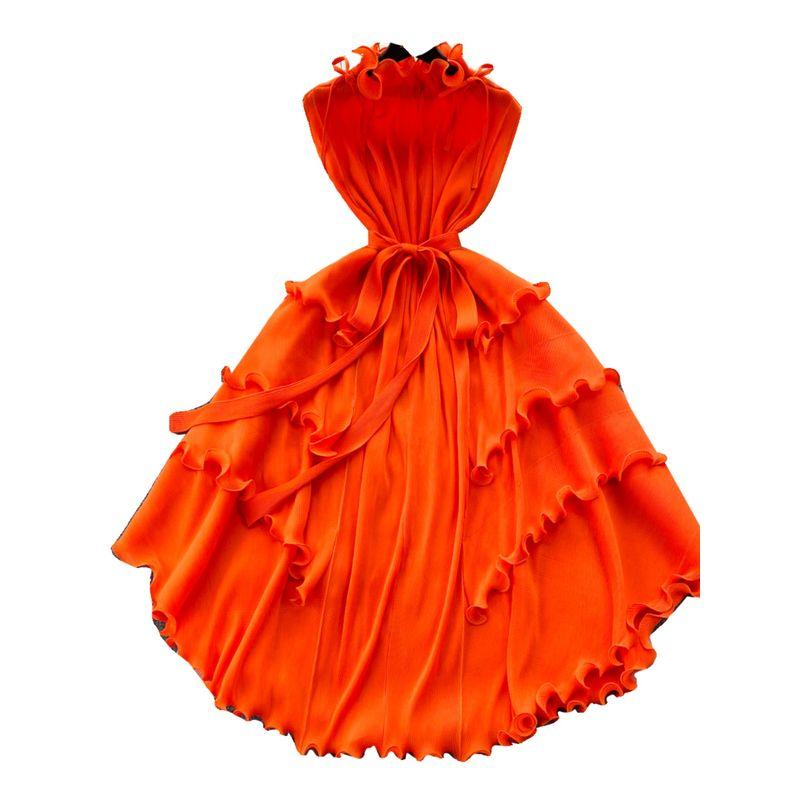 Wooden Ear Silm Long Pleated Chiffon Dress