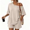 Women Casual Two Piece Set Short Sleeve Loose Fit Top and Elastic Waist Shorts Lightweight Lounge Wear Summer Outfit