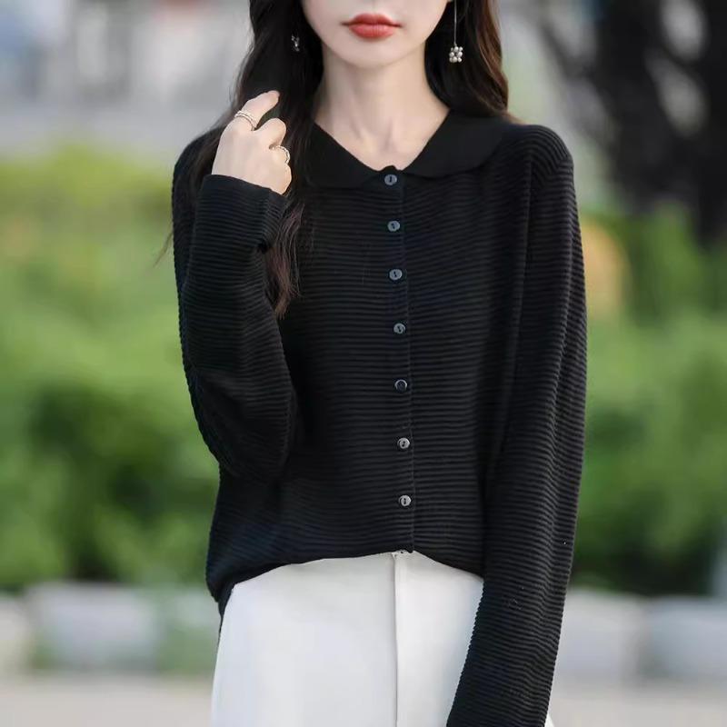 Lapel cardigan jacket long-sleeved batch 24 autumn new women's fine imitation wool knitted sweater
