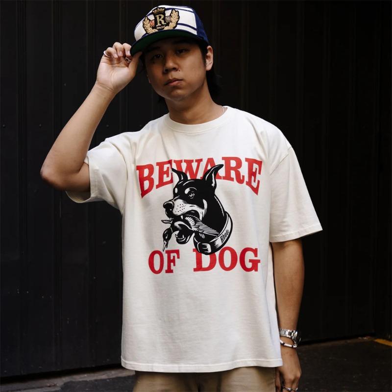 EastRogue Hunting Dog Manor Logo Print High Street American Retro Loose Fit Short Sleeve T-shirt for Men and Women