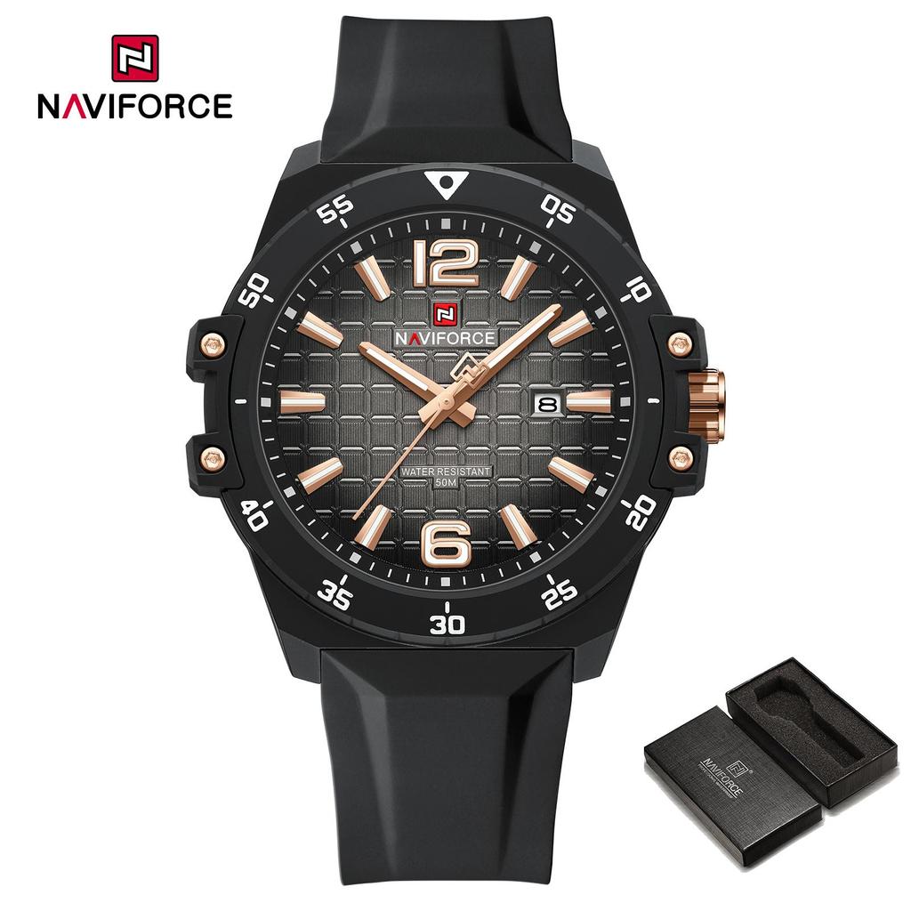 Naviforce Original Fashion Quartz Men Watch Silicone Strap Waterproof 50m Calendar Luminous Pointer Men Boys Casual Lightweight Watch NF7122