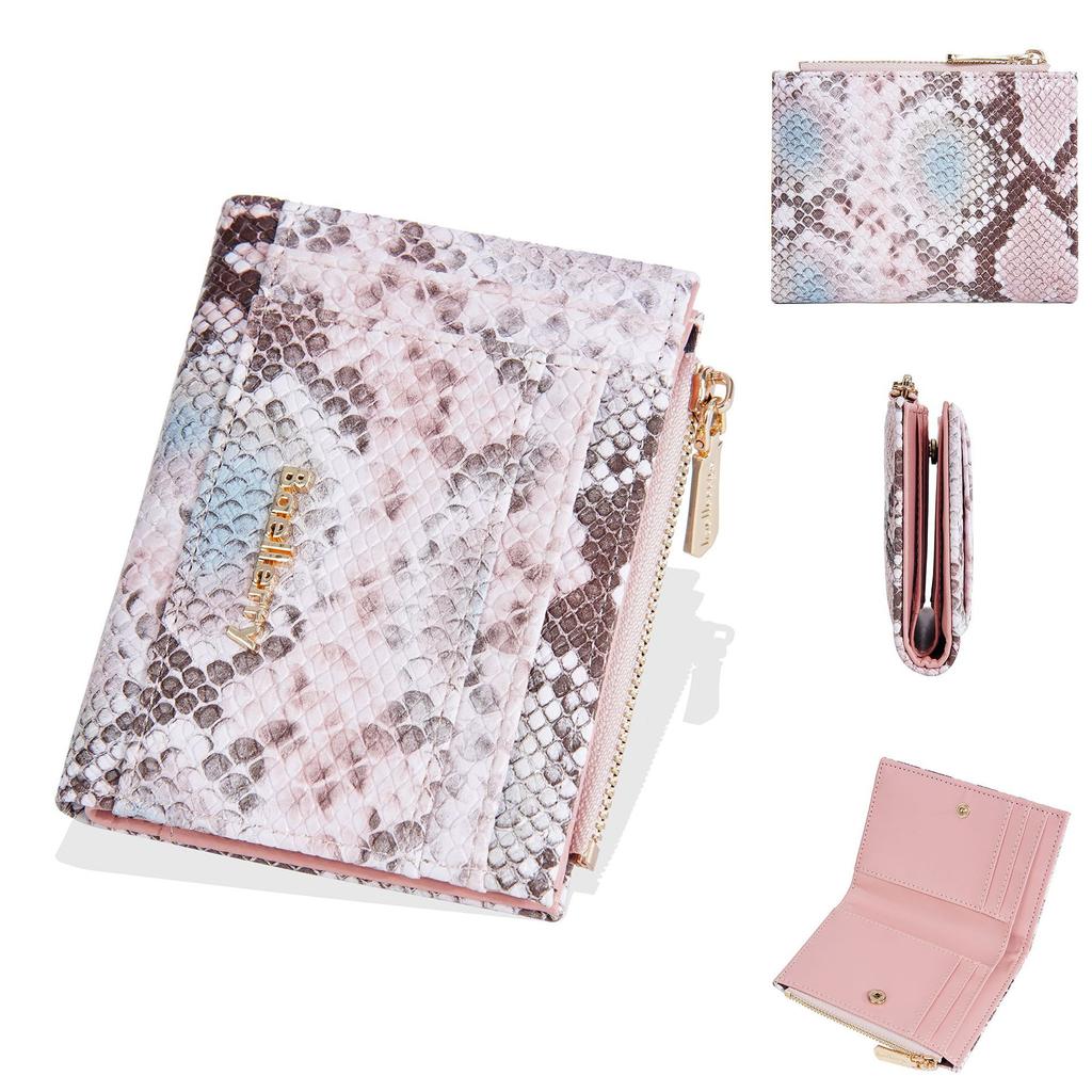 New wallet women's short, snake pattern multi-card zipper change bag niche card bag women