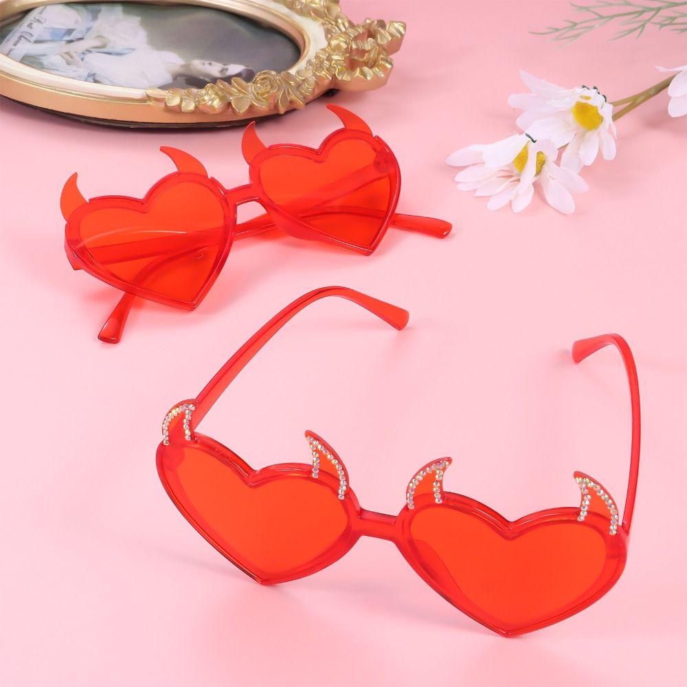 Devil Ear Heart Shape Sunglasses Halloween Decoration Cosplay Glasses Sun Glasses  for Women Men