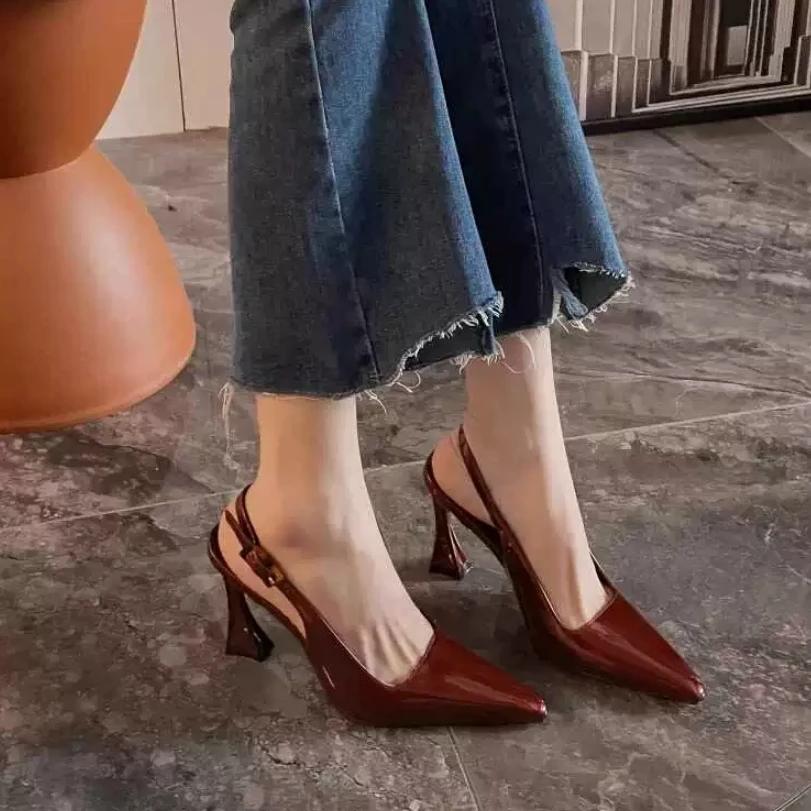 Summer new high heels pointy suede net red sexy skinny patent leather pumps sandals
