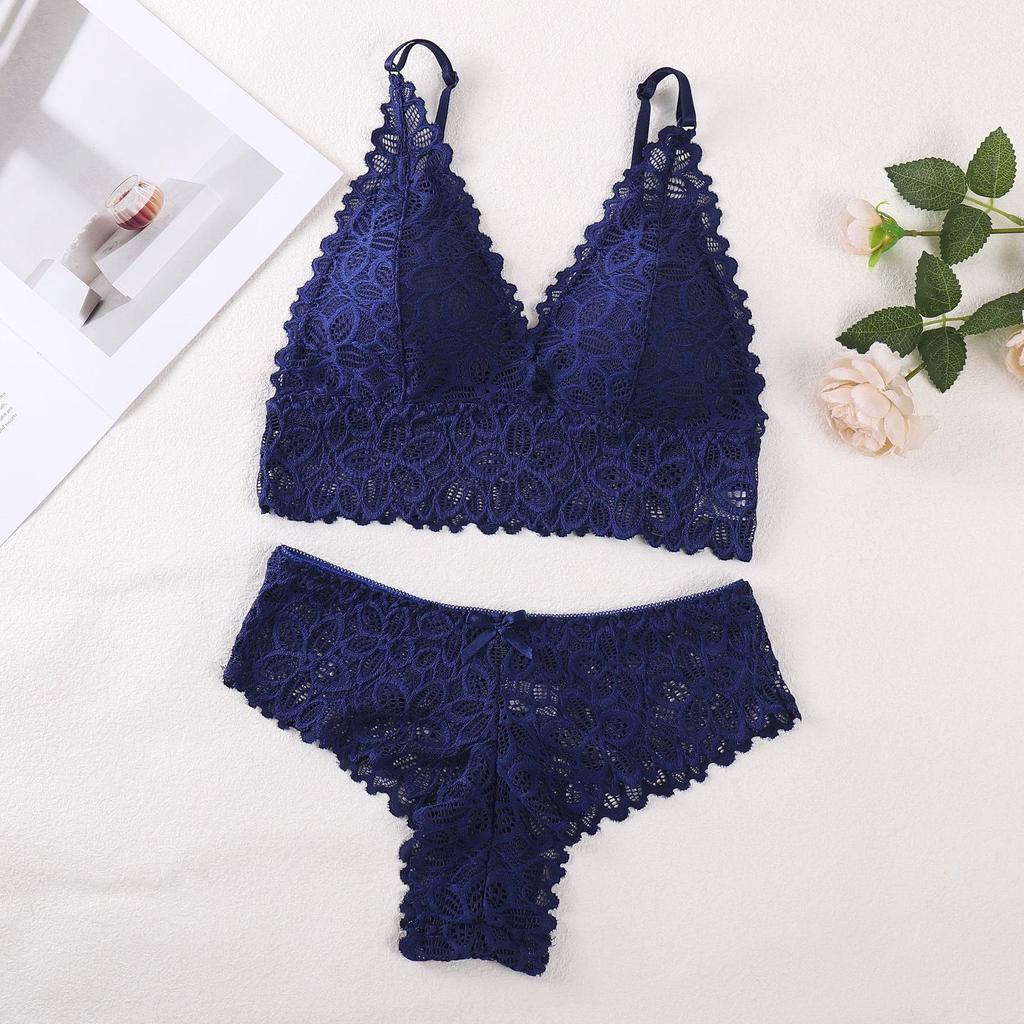 Draadloze Bh Set met Franse Kant, Verstelbare Bandjes en Borstkussentjes