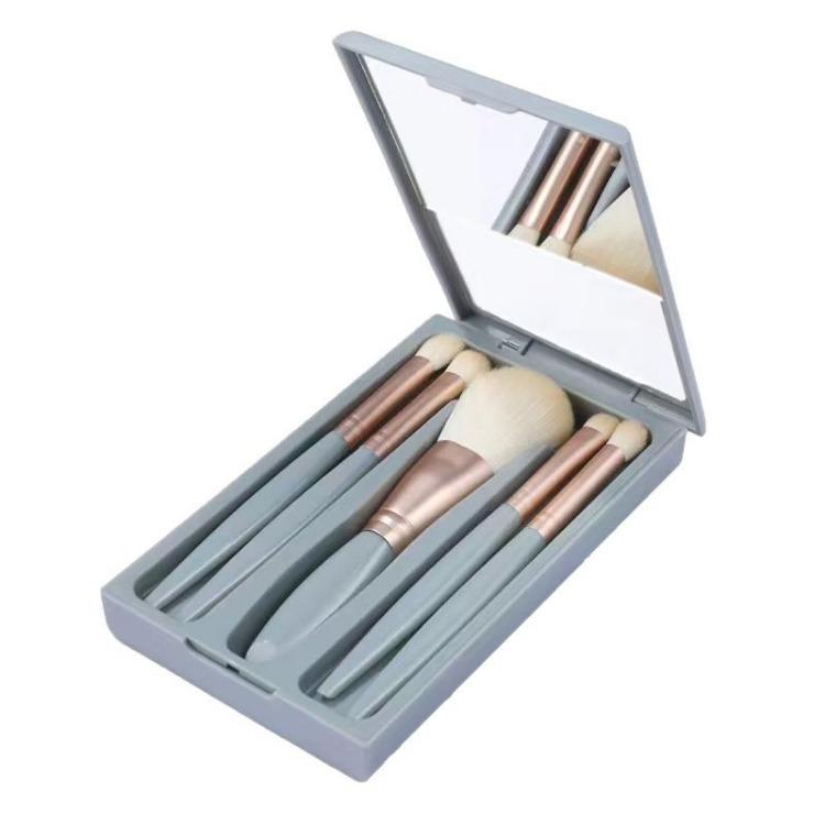 5pcs Makeup Brushes with Mirror Eyeshadow Loose Powder Brushes Mini Multifunctional Makeup Brushes