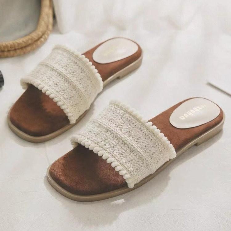 Fashion 2025 Summer Retro Straw Flat Sandals Chunky Platform Slip-on Slipper Sandals Walking Comfy Leisure Beach Shoes Big Size 43