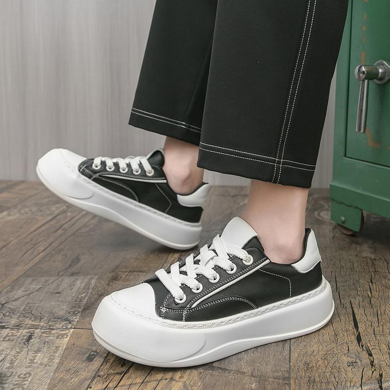 Fashion Fashion High Quality Casual Leather Men Board Shoes Thick Bottom  Comfy Outdoor Walking Shoes Antiskid Running Lace-Up Shoes