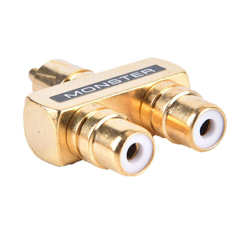 Kobbergullbelagt Rca Audio Video Splitter 1 Hann til 2 Hunn Converter Adapter