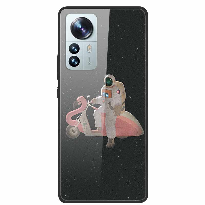 Luxus Hülle für Xiaomi 12T Pro Blumen Gehärtetes Glas Hülle für Xiaomi 12T TPU Stoßfänger Xiaomi 12 T Harte Schwarze Hülle Bunte Capa