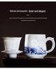 Handmade Blue and White Ceramic Office Mug with Filter - Large Capacity Tea Cup