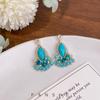 Spring/Summer New Ethnic Style Turquoise Floral Tassel Earrings for Women, Niche High-End Elegant Vacation Stud Earrings