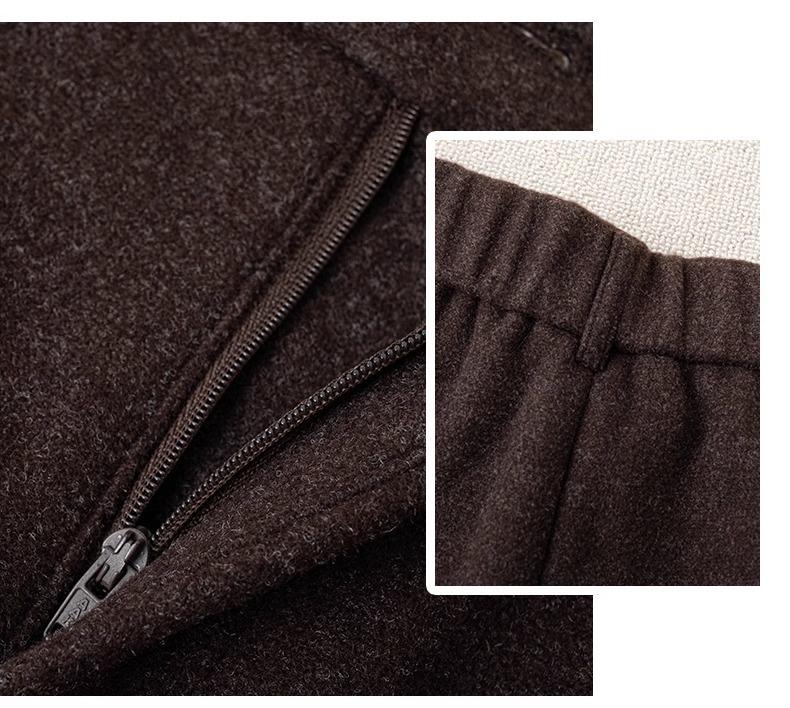 Women's 2024 Khaki High-Waisted Wool Wide-Leg Cropped Pants – Autumn/Winter Slimming Style