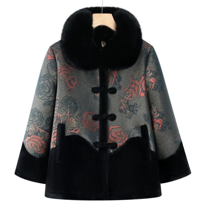 

Бабушка зимний мех в пожилых бархатное утолщенное пальто в материнском ношении пожилая женщина кожаное интегрированное пальто 5XL [recommended 150-80kg] синий