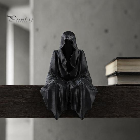 Gothic Home Decor 3D Printed Tabletop Figurine, Grim Reaper Sitting Statue, Halloween Table Ornaments Spooky Sculpture for Garden or Bookshelf,