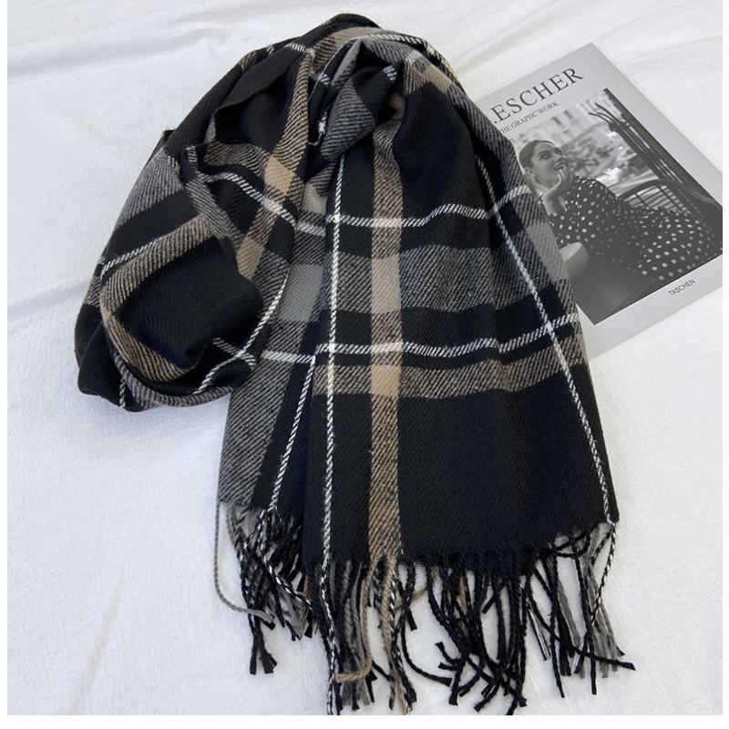 Plaid Scarf Women's Winter Warm Imitation Cashmere Fringed Shawl Dual-purpose Scarf Windproof & Warm, Multi-Color Options for Casual Outings, Office
