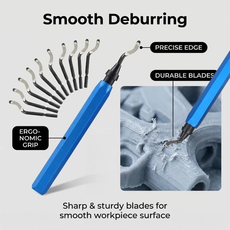 Deburring Tools Set 10pcs Steel Swivel Blades Metal Handle Deburr Tool for Metal Resin PVC Pipes Copper Plastic Remove Burr