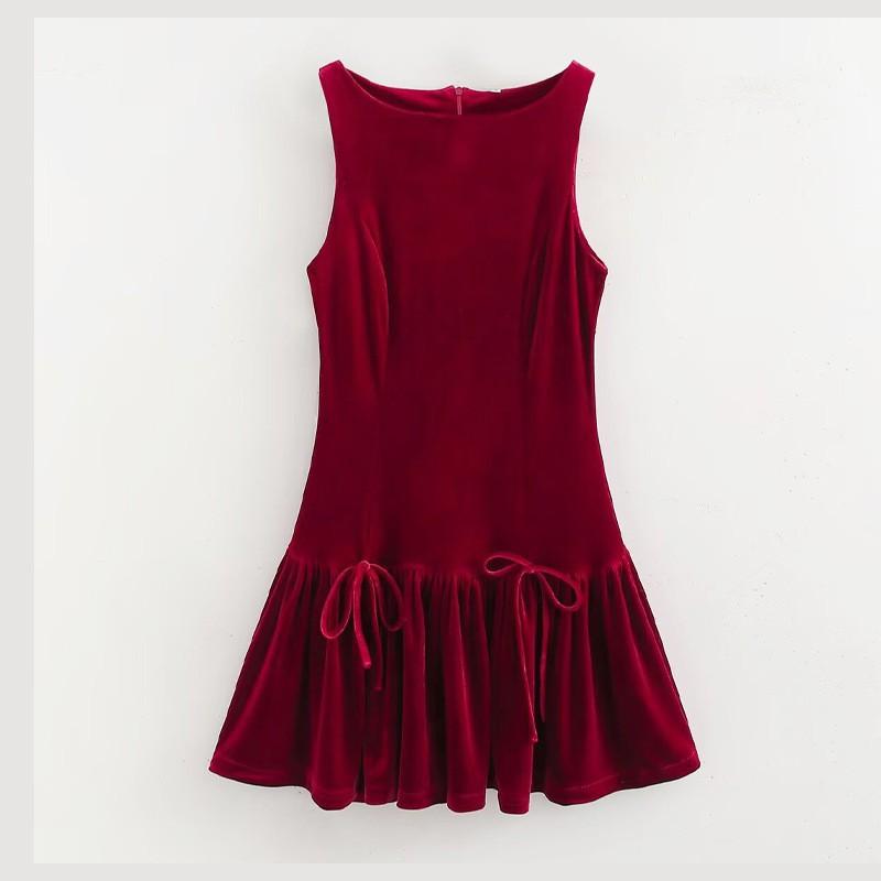 

European American Women s Clothing Fashionable Temperament Figure-fitting Sleeveless Velvet Short Dress S
