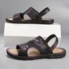 Leather Sandals for Men Summer Beach Shoes Men's Casual Slippers Non-slip Open-toe Sandals Shoes Male