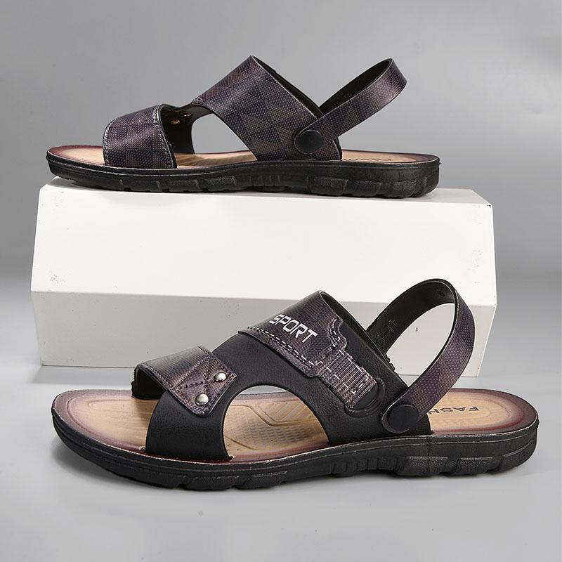 Leather Sandals for Men Summer Beach Shoes Men's Casual Slippers Non-slip Open-toe Sandals Shoes Male