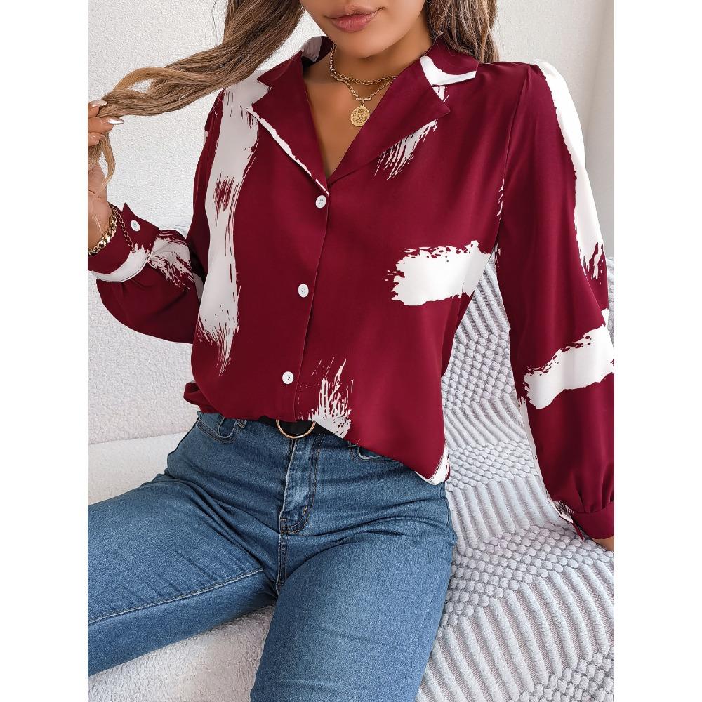 Temperament Contrast Color Striped Suit Collar Long Sleeve Shirt