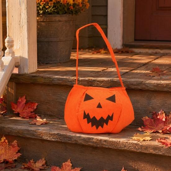 Xiaobudian Halloween Pumpkin Candy Bag for Kids, Small Trick or Treat Bucket, Soft Face Basket with Handle Party Decoration