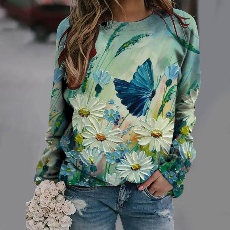 Flower Butterfly 3D Printed Sports Shirt Women s Long Sleeve XS