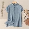 Women Summer Cotton Linen Short Sleeve Shirt Loose Vintage Casual Blouse Breathable Retro Daily Top 2026 New Arrival
