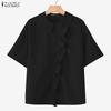 ZANZEA Women Casual Turn Down Collar Short Sleeve Loose Blouse