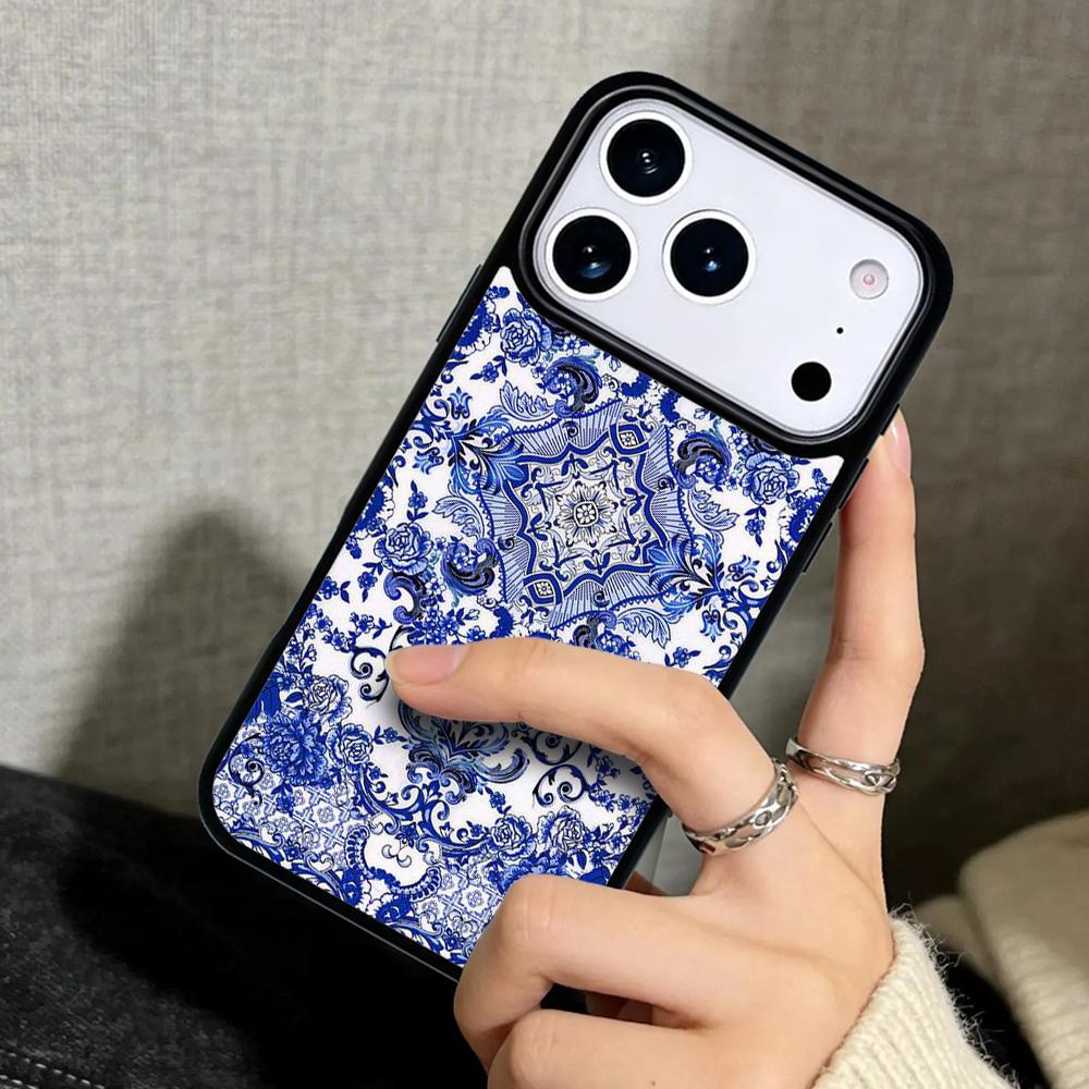 Capa Case for iPhone 17 Air 16 Pro Max 15 Plus 11 13 Mini 14 12 Back Phone Cover Blue And White Porcelain