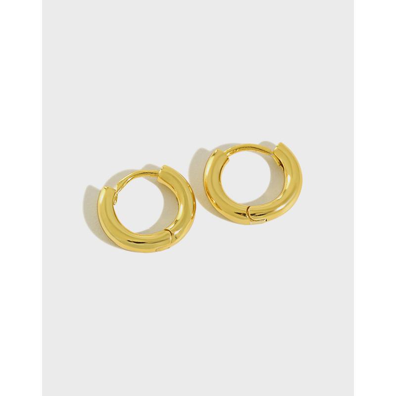 Fashion 925 Silver Plain Simple Round Hoop Earrings Jewelry 18K Gold Plated Sterling Silver Hoop Earrings for Women