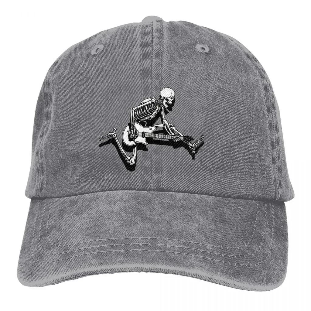 Washed Men's Baseball Cap Skeleton Guitarist Jump Trucker Snapback Cowboy Caps Dad Hat Guitar Rock Golf Hats