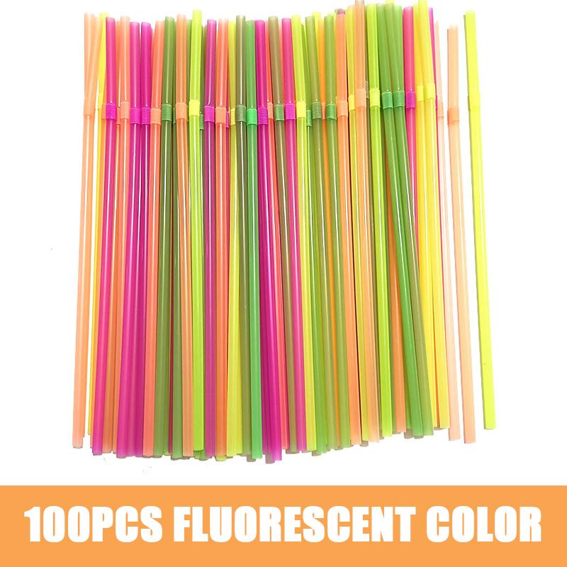 100Pcs Plastic Straws Drinking Disposable Rietjes 21cm Long Flexible Cocktail Straw For Kitchen Beverage Accessories
