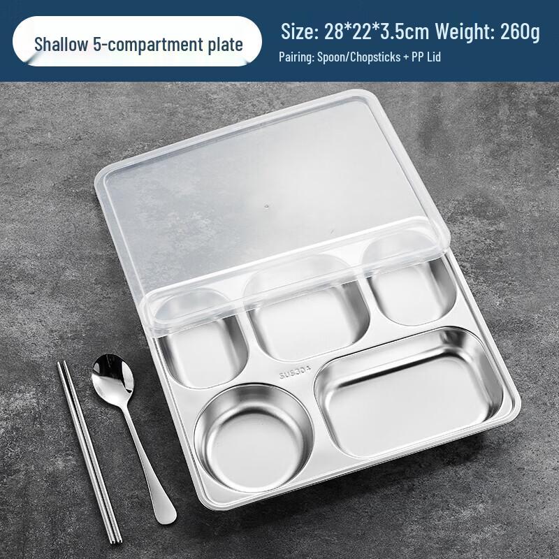 Wohe 304 Stainless Steel Divided Meal Tray Set with Lid