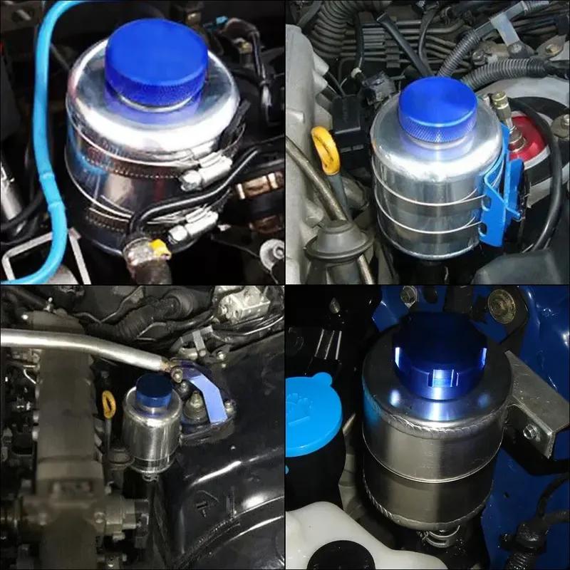 Racing Power Steering Fluid Reservoir Tank with Clamps Aluminium Alloy Fuel Cell Surge Tank Power Steering Oil Catch Can Tank