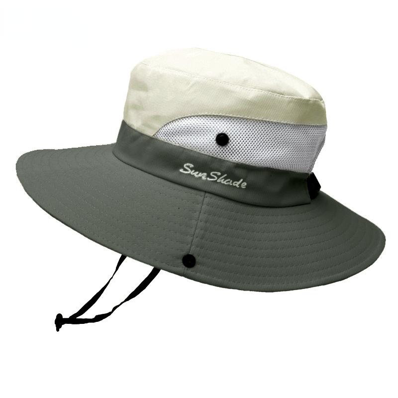 Summer Quick-drying Anti-UV Sun Hats Wide Brim Sunscreen Bucket Hats Panama Cap Breathable Mesh Drawstring Adjustable Hiking Hat