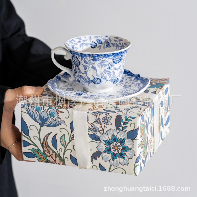 Retro Ceramic Blue And White Coffee Cup Set Ceramic High-End Exquisite Enamel Color Afternoon Tea Cup Light Luxury High