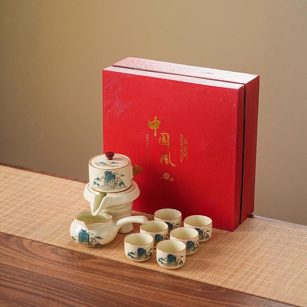 

Великолепный набор для кунг-фу чая «Горы и реки» Автоматический бытовой/Простой портативный керамический чайник Полный чайный набор