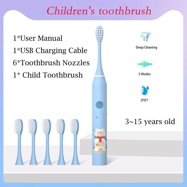 Children Sonic Electric Toothbrush Cartoon Pattern for Kids with Replace The Tooth Brush Head Ultrasonic Toothbrush Soft Nozzles