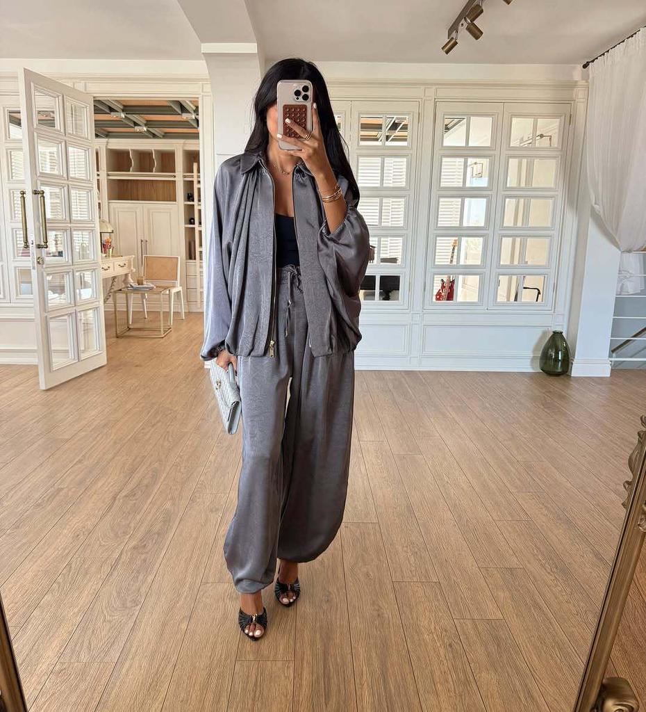 2025 European & American Women's Long Sleeve Cardigan Shirt with Casual Pants Fashion Set
