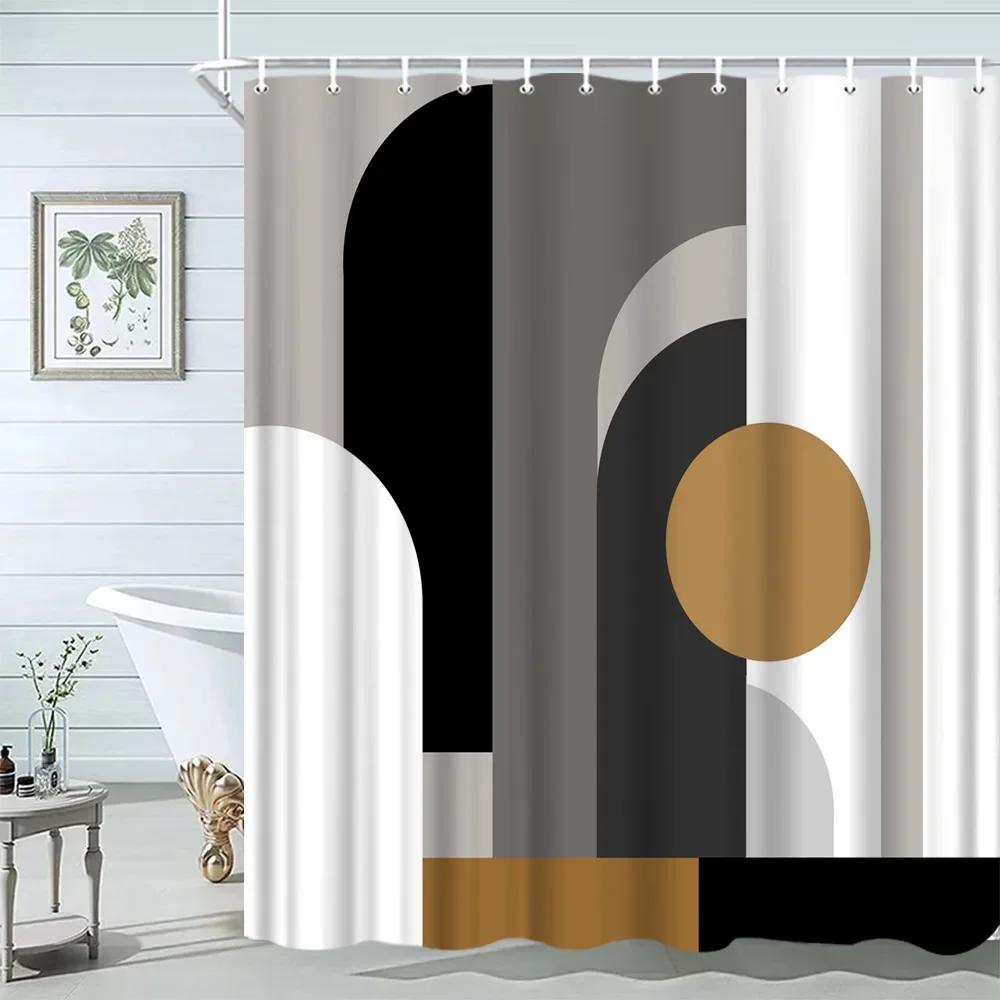unframed Abstract Neutral Leaves Simple Bathroom Shower Curtain Mid Century Sun Minimalist Modern Polyester Fabric Decor Bathr
