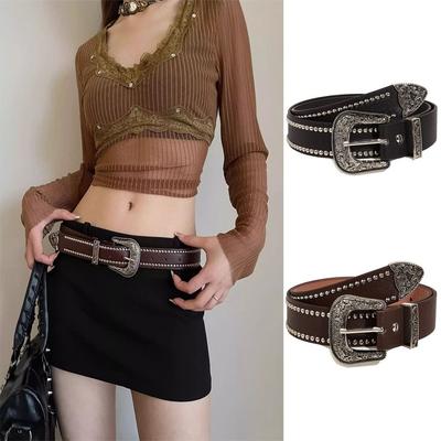 Trendy PU Leather Waistband Y2k Western Cowboy Belt Casual Punk Rivet Belts