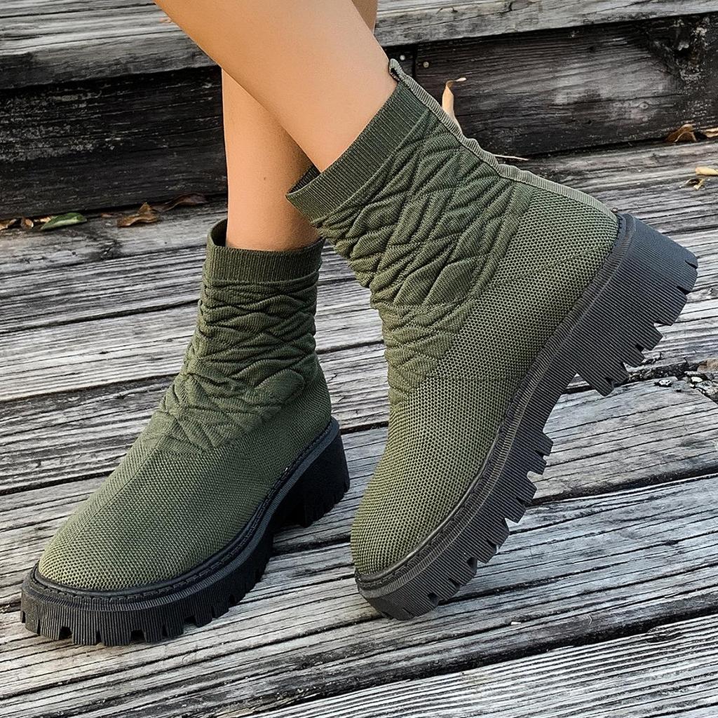 Spring Plus-size Fashion Boots Women's New Stretch Fly Knit Platform Socks Boots Casual Low-top Martin Boots