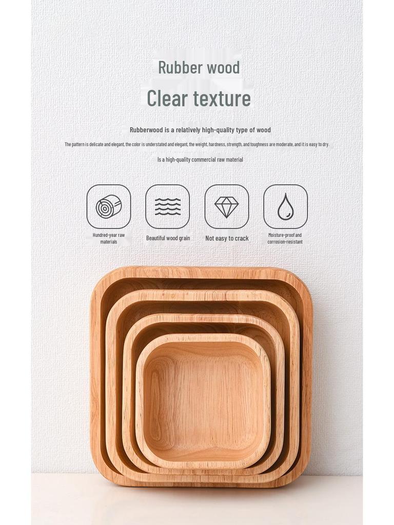 Japanese Style Solid Wood Square Salad Bowl - Simple Wooden Tableware Dish