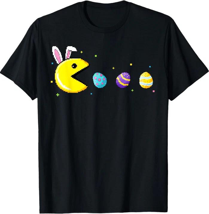 Retro Video Game Eating Easter Eggs for Gamer T-Shirt 2XL